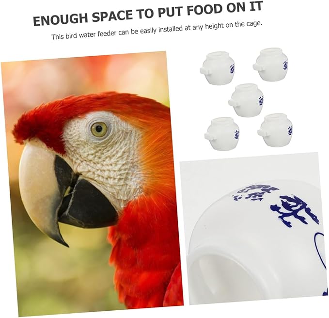 TOYANDONA 5pcs Large Round Parrot Food Bowls Set, Ceramic Style Bird Feeding Cups for Cage, Bird Cage Feeder Water Dish Containers for Parrots, Macaws, Parakeets, and Budgies