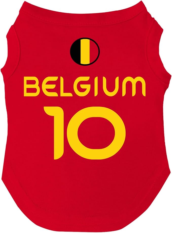 Belgium Flag Soccer Jersey Style Dog Tee Shirt | Sleeveless Breeds | International Soccer | Game Day |Red, 5X-Large 1785
