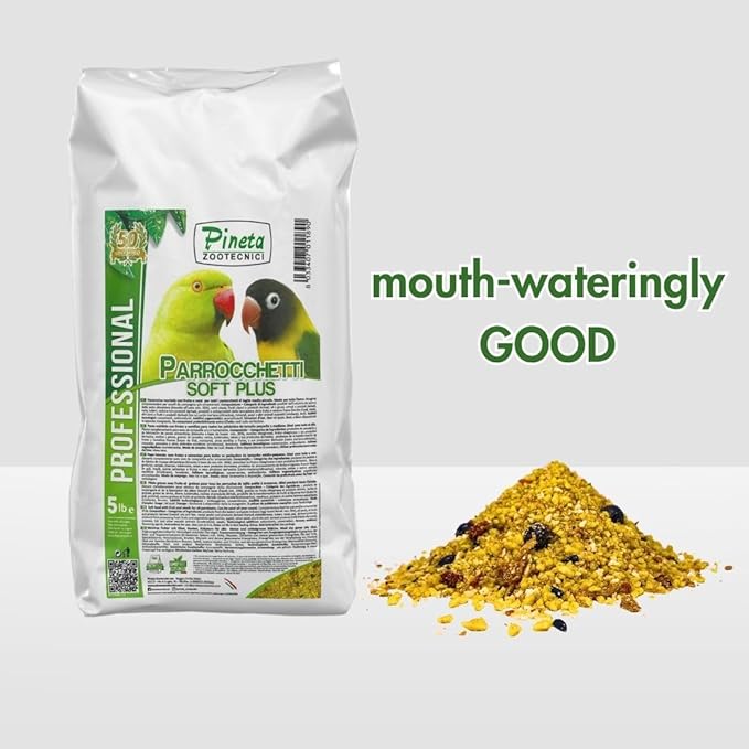 Pineta Parrochetti SoftPlus 5Lb - Breeding Paste for Parrots, Lovebirds, Cockatiels, Rosellas – Nutrient-Rich Fruit & Berry Food – Ideal for Growth, Molting, and Reproduction