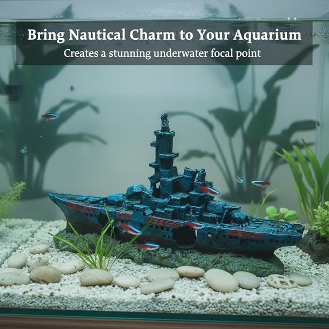 Mipukbay Shipwreck Aquarium Decorations, Resin Fish Tank Artificial Rock Ornament for Freshwater/Saltwater, Safe Landscape Hideout for Betta Fish, Goldfish and Aquatic Pets