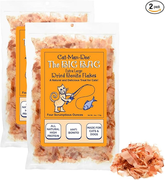 Cat-Man-Doo | Bonito - 4oz. (2 Pack) | Bonito Fish Flakes for Cat & Dog Treats | Healthy, Single Ingredient, Treat or Food Topper, High Protein