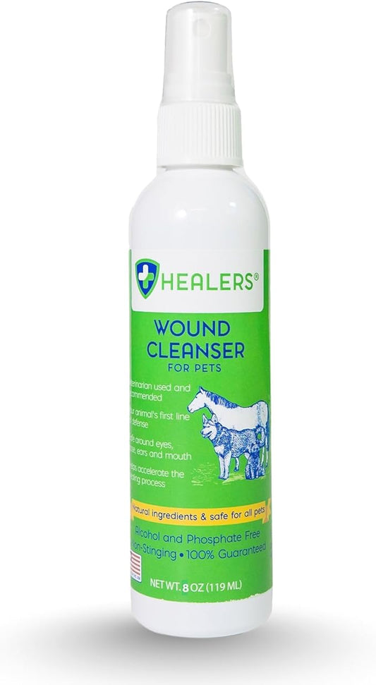 Healers Wound Cleanser for Dogs, Cats & Pets - Natural HOCl No-Rinse Spray for Cuts, Burns, Hot Spots & Skin Irritations - All Animal Wound Relief Skin Care (8oz)