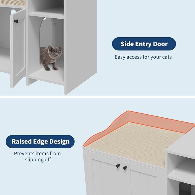 Garvee Cat Litter Box Enclosure Furniture Wooden Hidden Litter Box Cabinet with Vent Door Left Side Storage Drawer Shelf Small Storage Cabinet Raised Legs Top Protectors