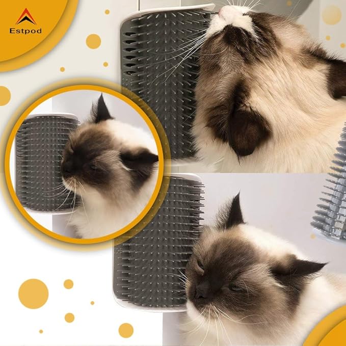 Cat Self Groomer – Wall Corner Scratcher, 2 Pack Soft Silicone Face Grooming Brushes and Massage Combs for Indoor Cats and Small Pets (Grey)