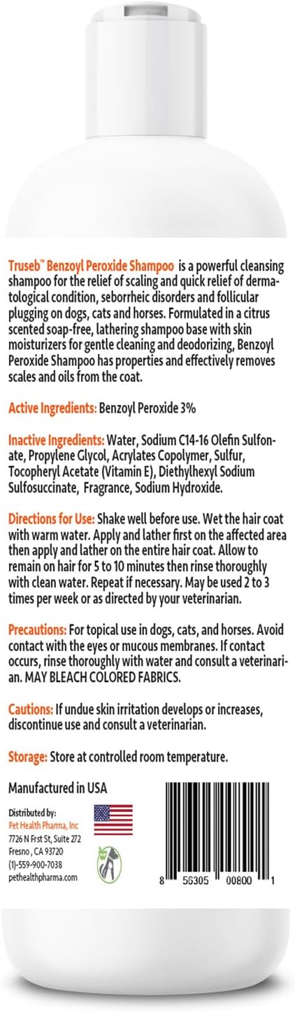 Truseb | Benzoyl Peroxide 3% Shampoo for Dogs,Cats and Horses (3% Benzoyl Peroxide Shampoo, 12 oz)