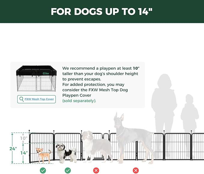 FXW Rollick Unleashed Dog Playpen for Indoor, Yard, RV Camping, 24 inch 8 Panels for Small and Puppy Dogs, Black│Patented
