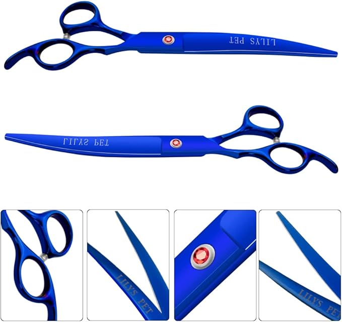 Professional PET DOG Grooming Coated Titanium scissors suit Cutting&Curved&Thinning shears (7.5 inches, Blue)…
