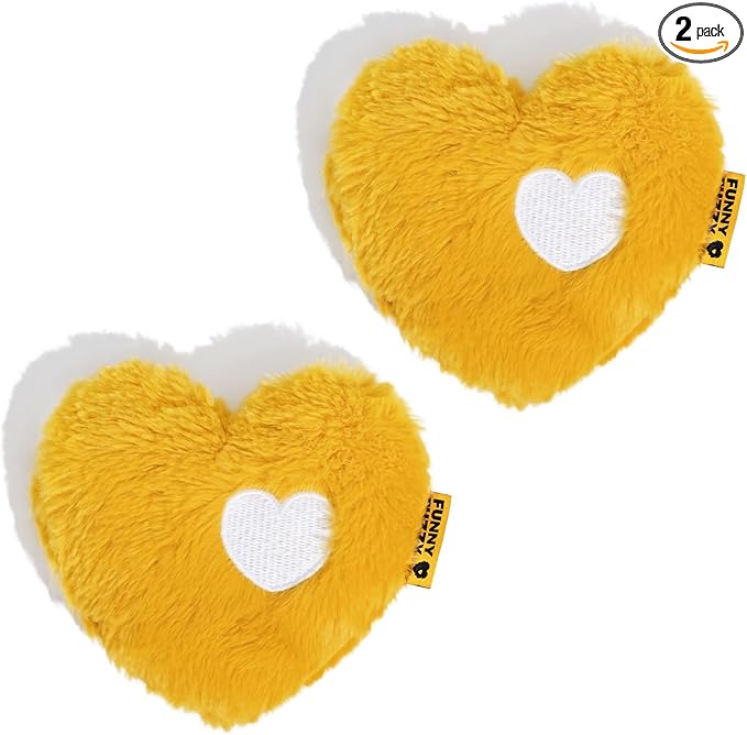 FUNNY FUZZY Dog Toy, Heart Plush Squeaky Dog Toy for Puppy Cats with Soft Squeaker, Fun for Indoor Puppies and Kitten, Pet Toy for Small Medium Large Breeds, Yellow,2 Pack