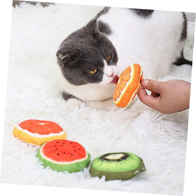 4Pcs Catnip Teething with Fruit-Shaped Interactive Kitten for Chewing and Play Scratch-Resistant Stuffed Animals for Indoor Cats and Kittens