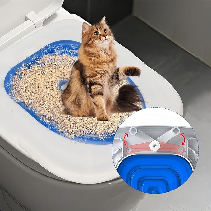 Cat Toilet Training Kit – Litter Box Alternative with Tray, Reusable Potty Seat Adapter for Cats & Kittens, Hygienic Flushable Urinal, Includes Step by Step Trainer Seat(Blue)