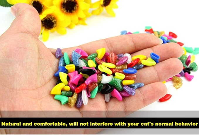 VICTHY 140pcs (14 Colors) Cat Nail Caps, Cat Claw Covers Cat Nail Covers with Adhesives and Applicators (Large)