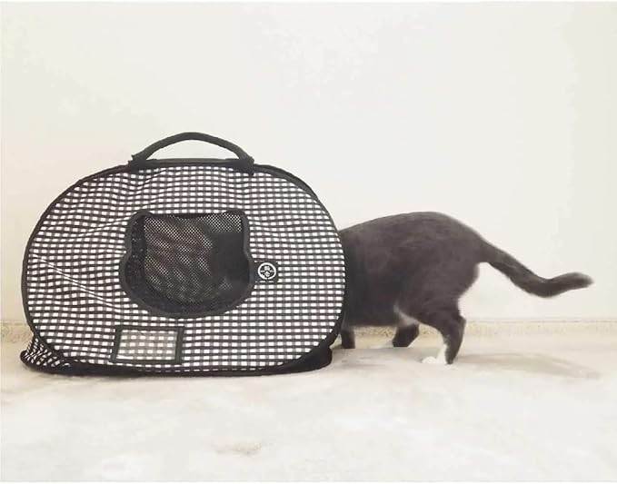Necoichi Stress-Free Cat Travel Carrier Collapsible Gray White for 2 Cats, for Indoor Cats Small Medium Large Cats(Black)
