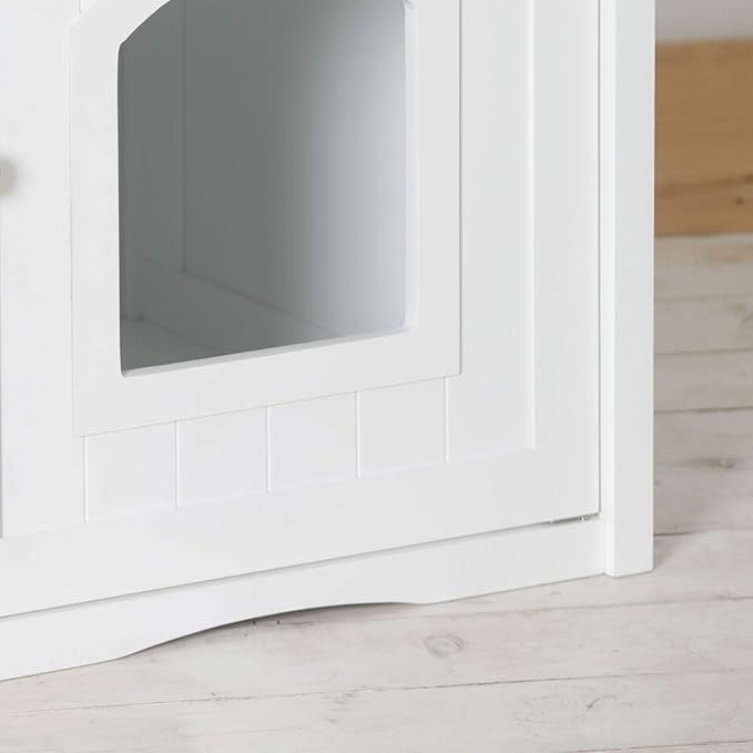 Merry Pet Cat Washroom Litter Box Cover/Night Stand Pet House, Glossy White