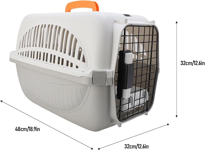 Pet Carrier for Small Dogs and Cats, Cat Carrier Plastic Dog Transport Box Pet Box for Outdoor Travel - Easy to Assemble Ample Space Excellent Ventilation (Grey)
