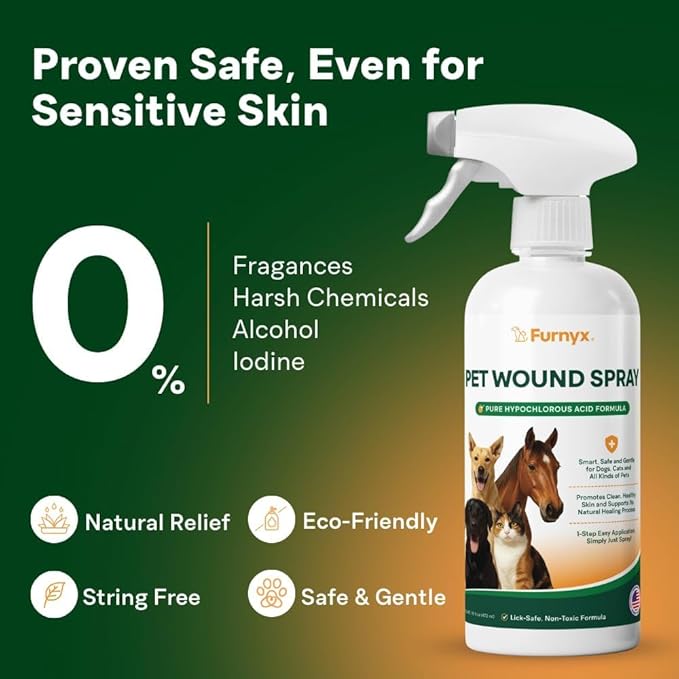 Sting-Free Wound & Skin Care Spray for Dogs, Cats & Pets | Vet-Grade Repair Mist for Cuts, Hot Spots, Rashes, Burns & Itch Relief | Non-Toxic, No Alcohol, Lick-Safe, No Residue (8 fl oz)