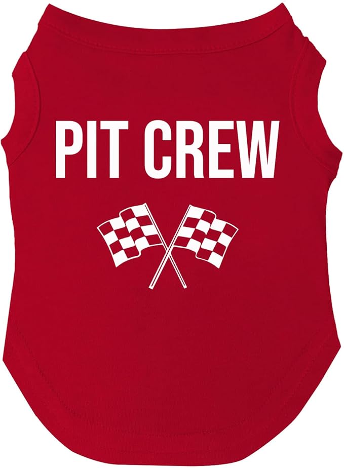Pit Crew Dog Tee Shirt | Sleeveless | Racing | Motor Sport Fan | Trackside | Fast Lane | Birthday (Red, 4X-Large 49)