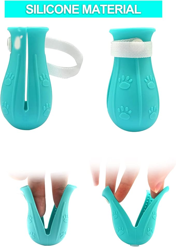 4PCS Cat Paw Protector Shoes, Adjustable Silicone Cat Shower Feet Cover for Home Pet Hospital Bathing Nail Trimming Treatment (Blue)