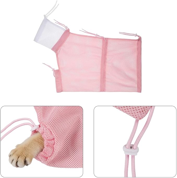 Ibluelover Breathable Mesh Cat Bathing Bag Adjustable Cat Washing Bag Anti Scratching Shower Bag for Nail Trimming Grooming
