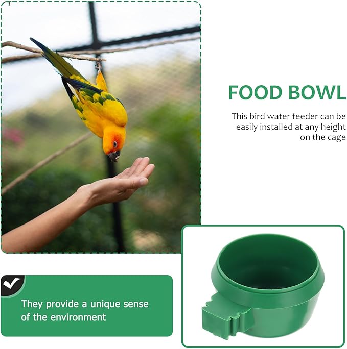 15pcs Green Small Bird Feeding Bowls Lock Food and Water Tray for Parrots and Small Birds Cage Supplies