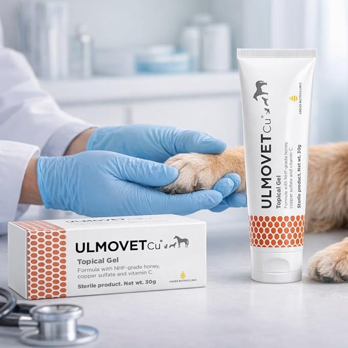 Ulmovet CU Natural Topical Gel for Pets – with Ulmo Honey (Eucryphia Cordifolia), Copper Sulfate & Vitamin C – Gentle Skin Care & Hydration for Pets – 1.06 oz