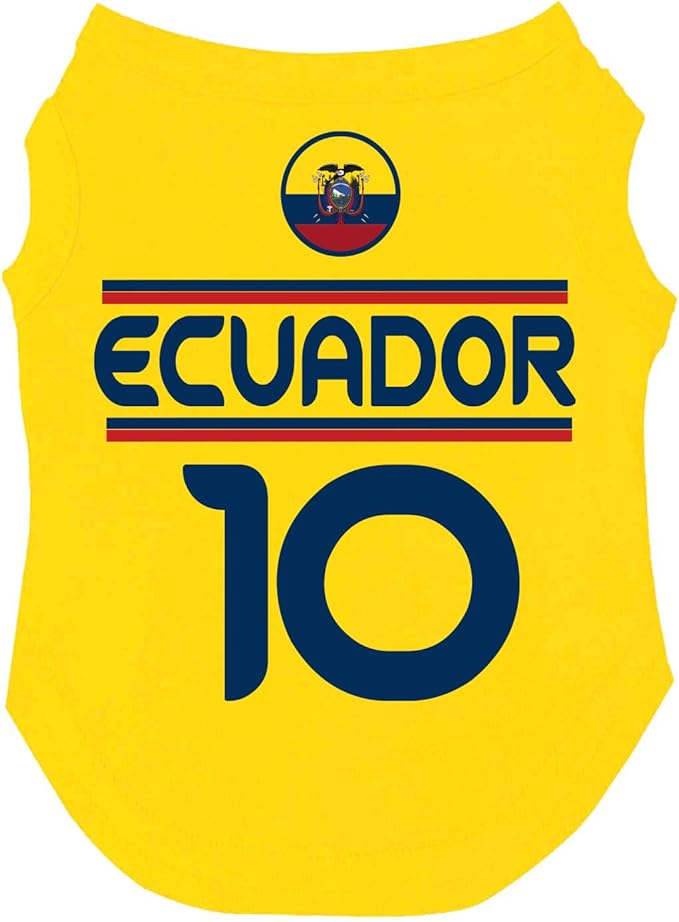 Ecuador Flag Soccer Jersey Style Dog Tee Shirt | Sleeveless Breeds | International Soccer | Game Day |Yellow, Medium 1787