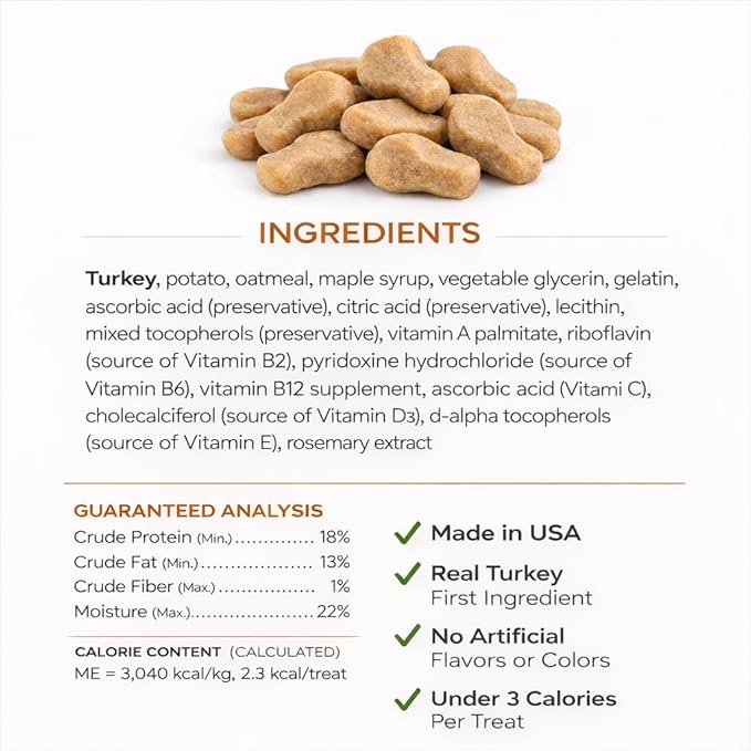 Savory & Tasty Soft Cat Treats Turkey - Grain Free, Low Calorie Chewy Nibbles, Made in USA, Real Turkey #1 Ingredient, Under 3 Calories Per Treat, Natural Training Snack for Indoor Cats | (3oz)