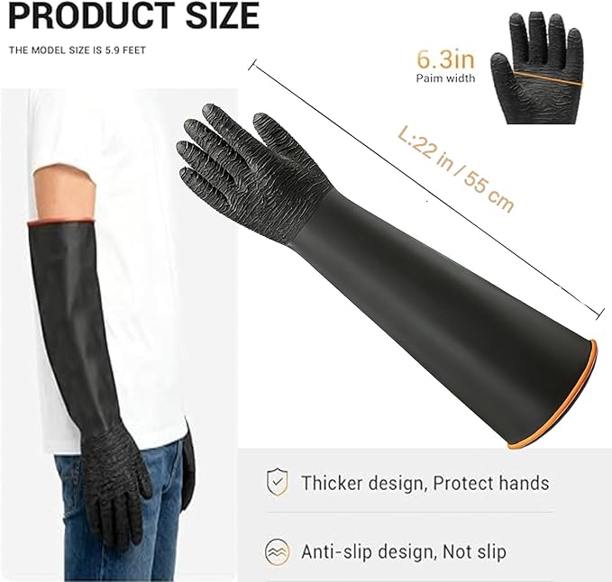 YOFANG 22" Extra Long Pet Grooming Gloves for Washing and Hair Removal,Double‑Sided Cat Bite-Proof Waterproof Brush Gloves,Suit for Short/Long Hair Pets,Black