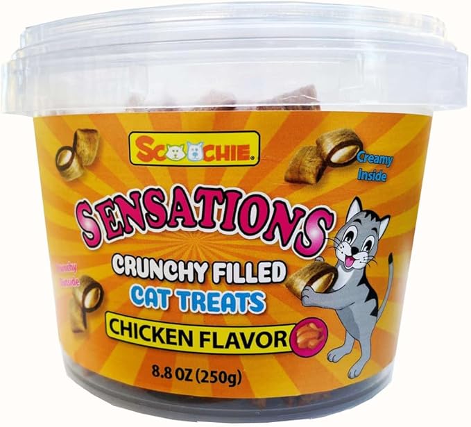 Scoochie Pet Products 895 8.8 oz Scoochie Sensations Chicken Filled Cat Treats in Tub
