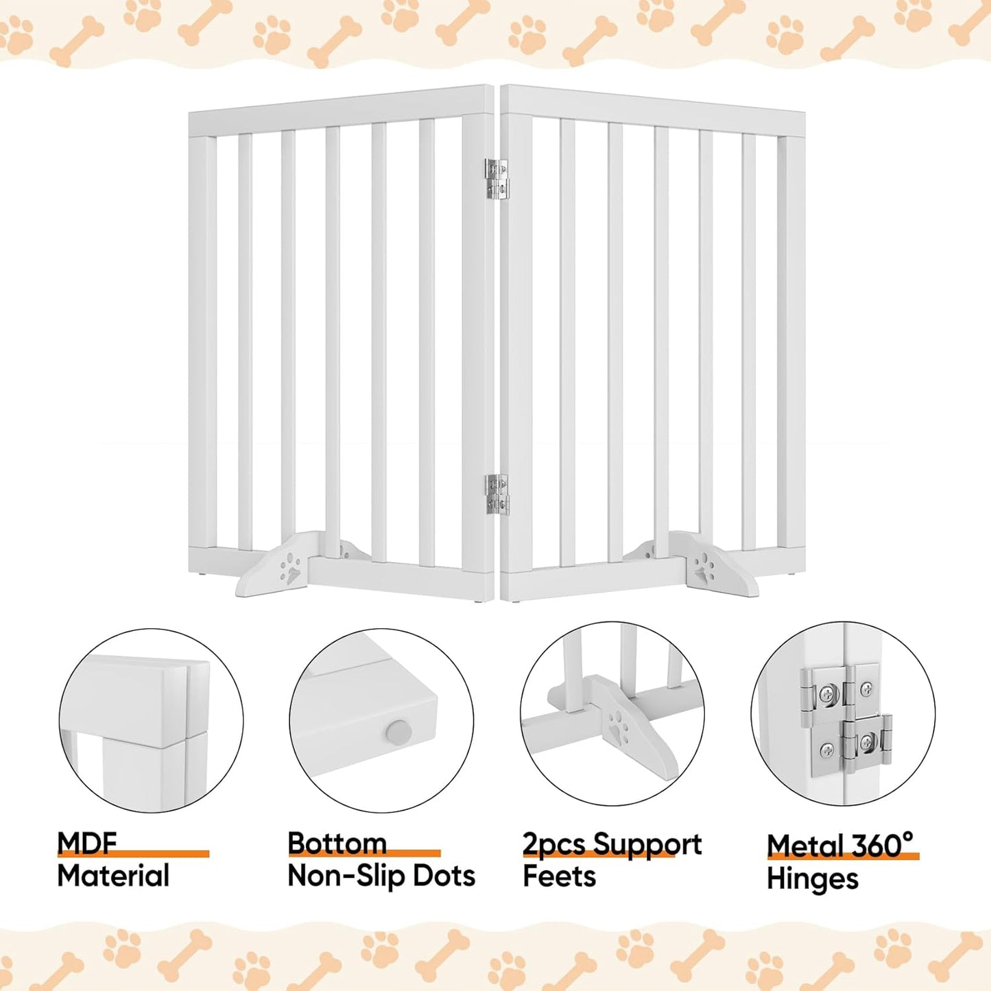 Freestanding Foldable Dog Gate 2 Panel,Fully Assembled Dog Gates for Doorways, Wooden Pet Gates for The House, 24-inch Tall Door Gate Indoor