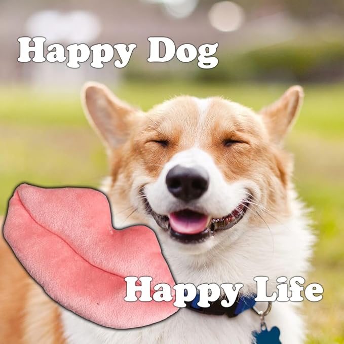 Pink Lips Plush Fetch Dog Toy Pet-Safe, Machine-Washable Material with Squeaker for Bonding, Play Time, Mental Stimulation, Exercise, Training, & More