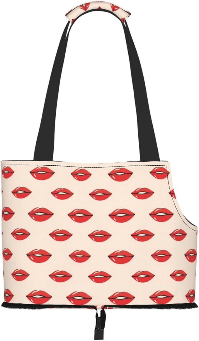 Red Lips (1) Print Foldable Pet Tote Bag, Shoulder Carrier for Small Dogs and Cats
