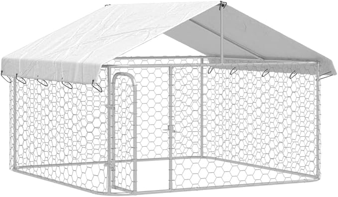 vidaXL Outdoor Dog Kennel, Dog Pen Kennel Playpen House with Roof, Heavy Duty Dog Crate Outdoor Metal Pet Animal Cage Fence for Yard