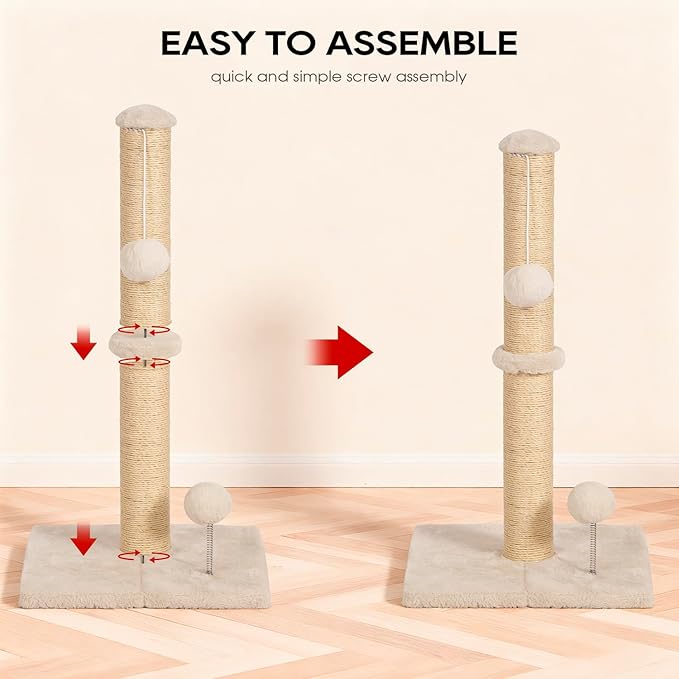 FDW 22 Inch Cat Scratching Post, Natural Sisal Cat Pole with Hanging Ball for Kittens & Small Indoor Cats, Sturdy Base, Beige