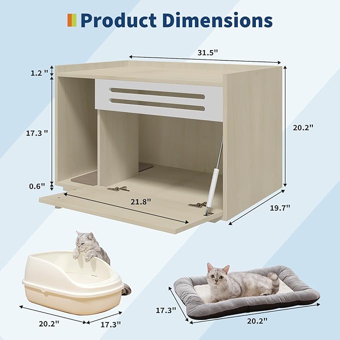 Garvee Cat Litter Box Enclosure Furniture Wooden Hidden Litter Box Cabinet Dog Proof Cat Washroom Kitty House with Vent Door