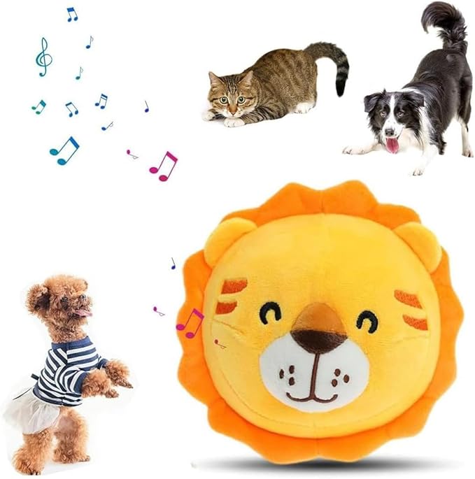 Interactive Dog Toys, Active Moving Pet Plush Toy, 2026 Squeaky Moving Dog Ball, Washable Cartoon Pig Sound Electronic Dog Toy, Shake Bounce Boredom Talking Toys for Dog Cats (Lion)