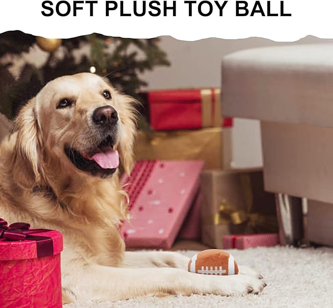 Dog Toys Balls - Chewable Plush Rugby for Dogs, Soft Pet Squeaky Ball Stuffed with Fluffy, Durable Indoor & Outdoor Dog Puzzle Toy, Birthday for Puppy Small & Medium Breeds