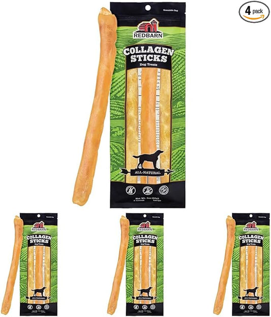 Redbarn Pet Products All-Natural Large 12" Beef Collagen Sticks for Dogs - Long Lasting Low-Odor Alternative to Traditional Rawhide & Bully Sticks - Supports Healthy Joints, Skin, & Coat - 12 Pack