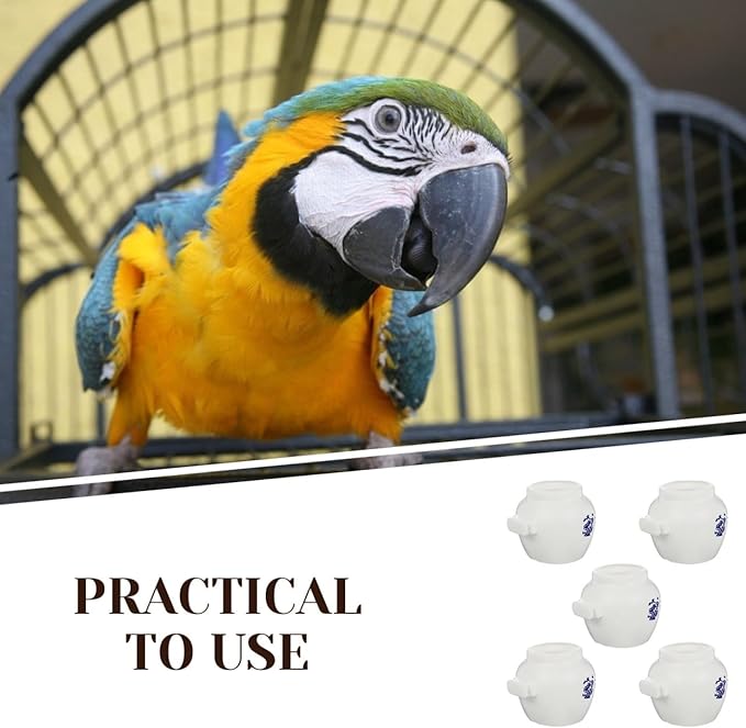 Abaodam 5pcs Large Blue and White Porcelain Style Parrot Food Bowls for Bird Cage Feeding, Round Bird Dish Cups for Parakeets, Cockatiels, and Conures in Pet Supplies