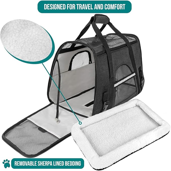PetAmi Premium Airline Approved Soft-Sided Dog and CAT Travel Carrier, Charcoal, Small