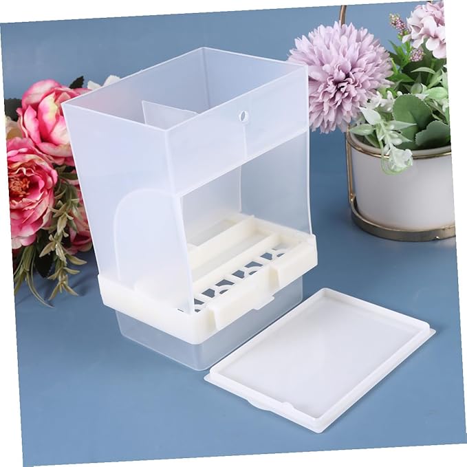 TEHAUX Parrot Automatic Feeding Bowl with Splash Guard Beige Drinking Feeding Dish Bird Cage Feeder for Pet Parrots
