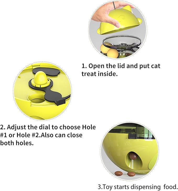 Cat Tumbler Interactive Treat Dispenser Toy, No-Electric Automatic Moving Cat Toy with Wand Ball, Slow Feeder & IQ Training Toy for Indoor Cats & Kittens, Yellow