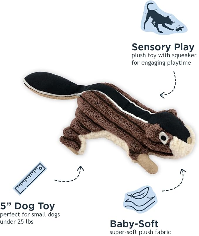 Tall Tails Small Classic Plush Squeaker Toy for Dogs, Chipmunk