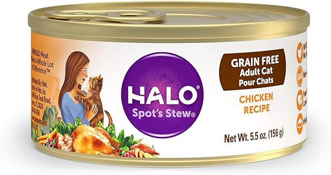 Halo Grain Free Soft Pate, Adult Cat Wet Food, Chicken in Broth Recipe, 5.5 oz, Case of 12