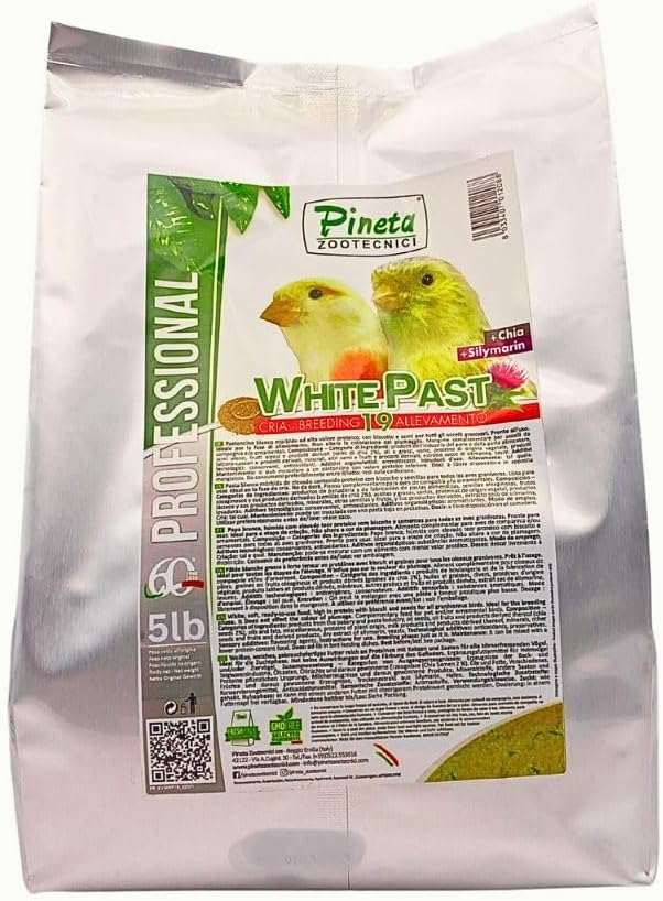White Past Cria for Birds by Pineta Zootecnici - Soft White Breeding Paste with 19% Protein & 13% Fat, Enriched with Silymarin and Chia Seeds, Ideal for Canaries, Finches and Cereal Birds (5 lbs)