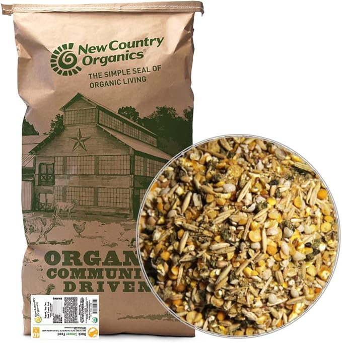 New Country Organics I Organic Duck Grower Feed I 19% Protein I Certified Organic and Soy-Free Duck Food for Healthy Growth | Ideal for Wild & Pet Ducks | Prevents Angel Wing I 40 lbs