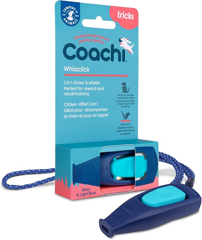 Coachi Whizzclick, 2-in-1 Combined Clicker and Whistle, Dog Training Whistle for Recall and Clicker Training for Rewarding, Adjustable and Reflective Lanyard, Suitable for Dogs and Puppies