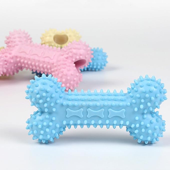 Pet Toys with Bone Shapes, Grinding Teeth Sticks, Cat and Dog Supplies, Stress Relieving Toys (Blue*1+Pink*1+Yellow*1)