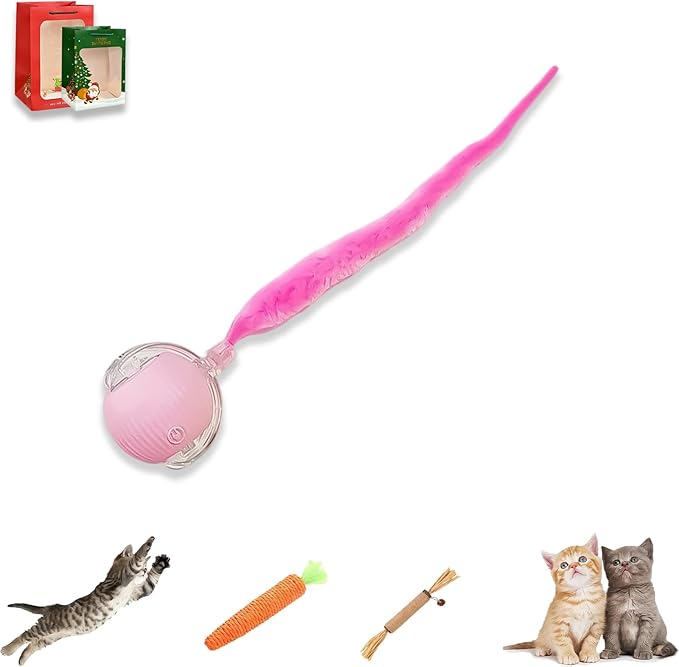 2026 New Generation Interactive Cat Toys Indoor, 360° Smart Automatic Cat Ball Three Modes with Long-Lasting Durability, for All Cats & Dogs (Pink, Wake C)