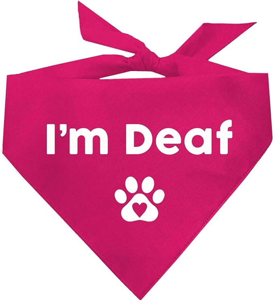 I'm Deaf Dog Bandana | 100% Adjustable Cotton Triangle | Made in USA | Deaf | Impaired | Hearing Loss Accessory | Warning | (Hot Pink, OS 412)