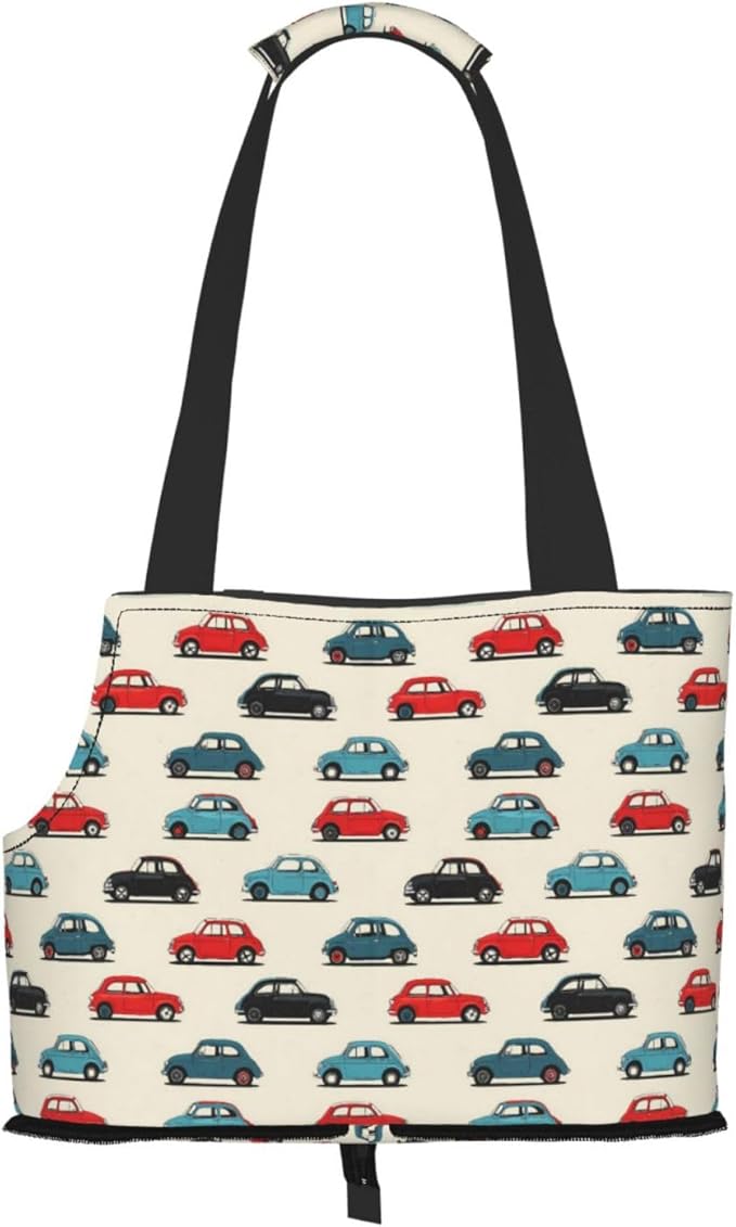 Red and Blue Cars (4) Print Foldable Pet Tote Bag, Shoulder Carrier for Small Dogs and Cats